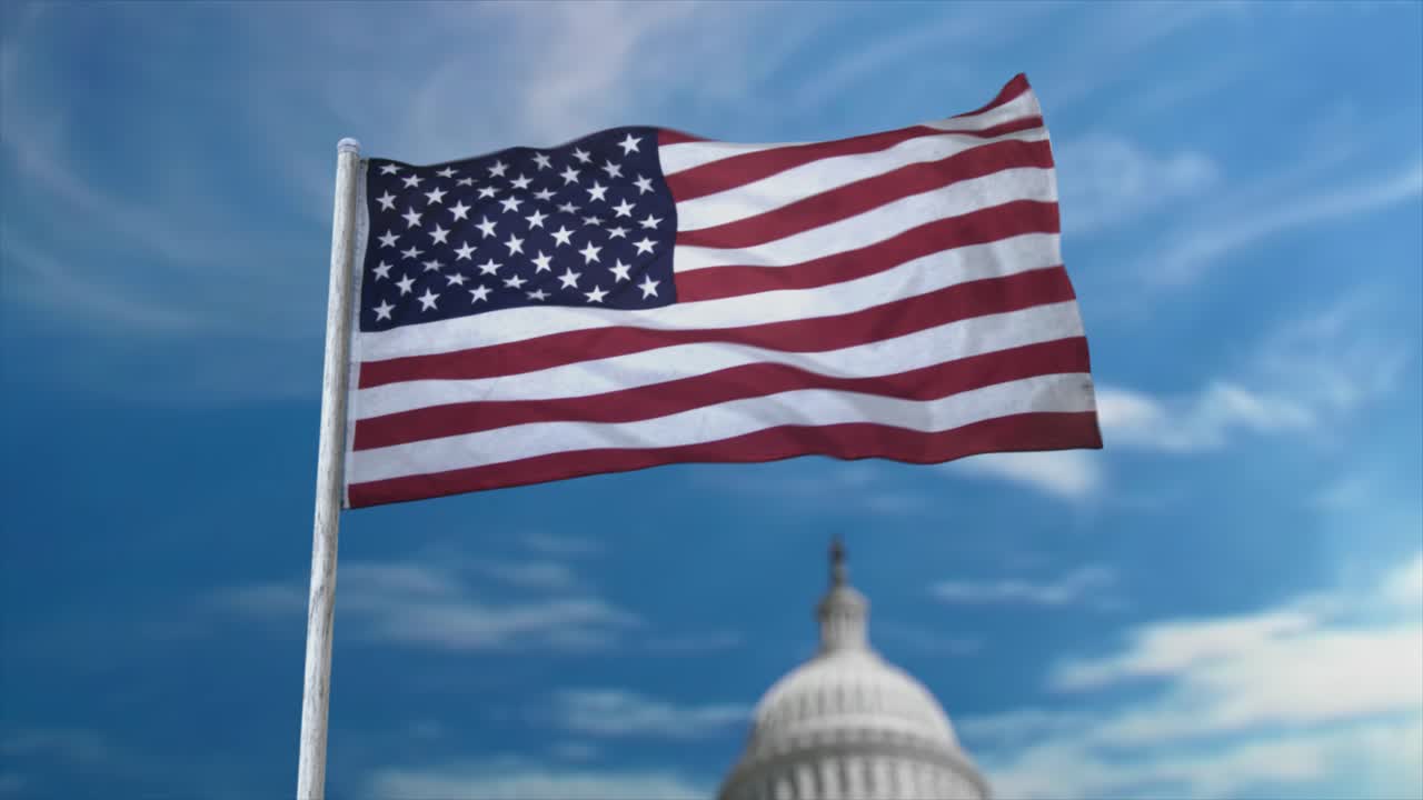 Animazione 3D CGI della Star-spangled banner - la bandiera degli Stati Uniti d'America.