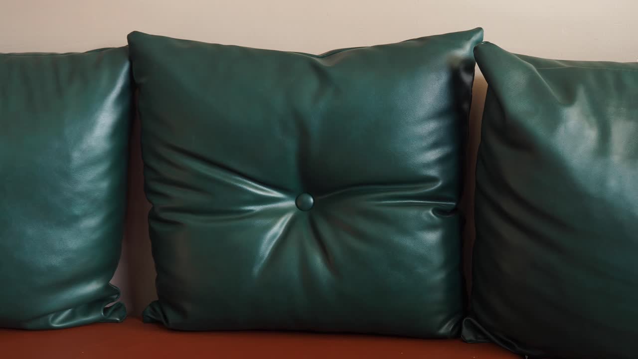 소파 에 있는 초록색 가죽 베개