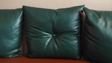 cojines de cuero verde en un sofá
