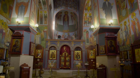 A-12th-century-Georgian-Orthodox-church,-View-from-inside-the-Lurji-Monastery,-or-"Blue-Church",-in-Tbilisi-Georgia