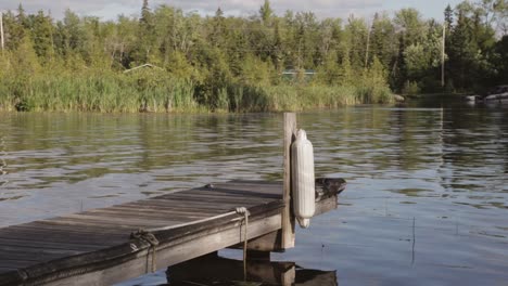 Close-up-of-a-lakefront-dock-on-a-warm-Summer's-evening