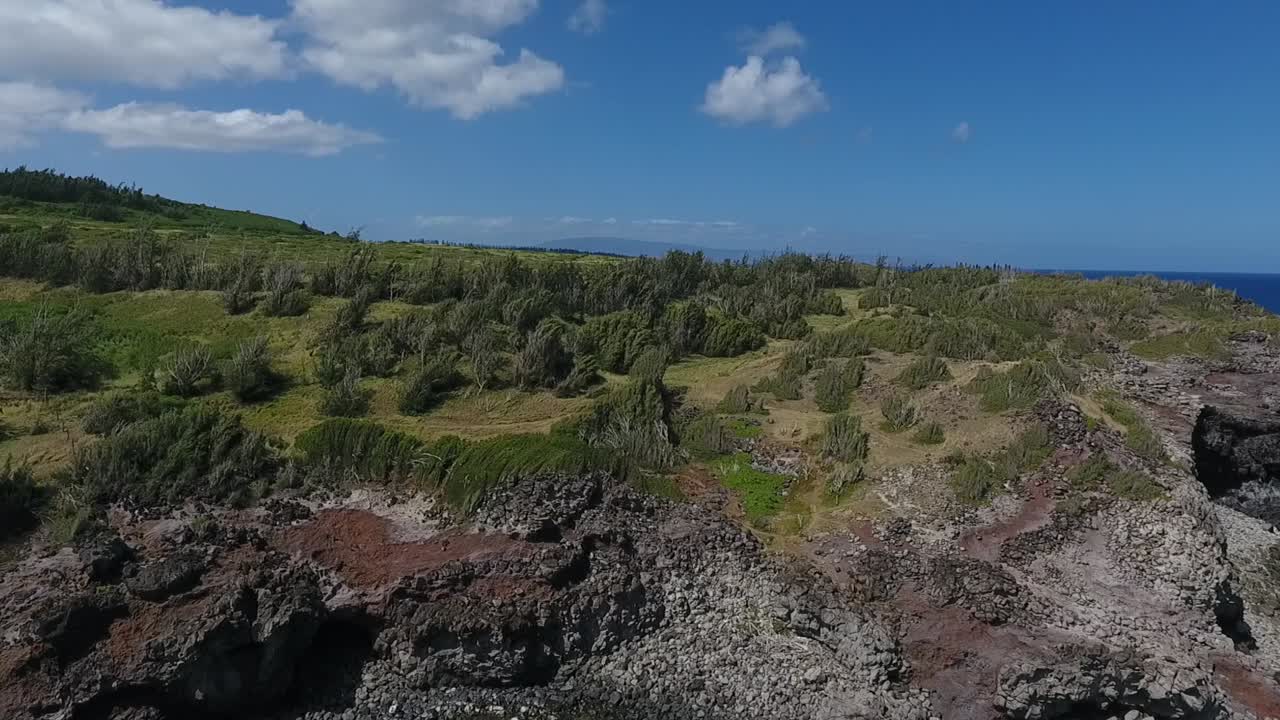 Static Drone 180 degree Pan Left  over Maui Coast, Hawaii on a sunny day