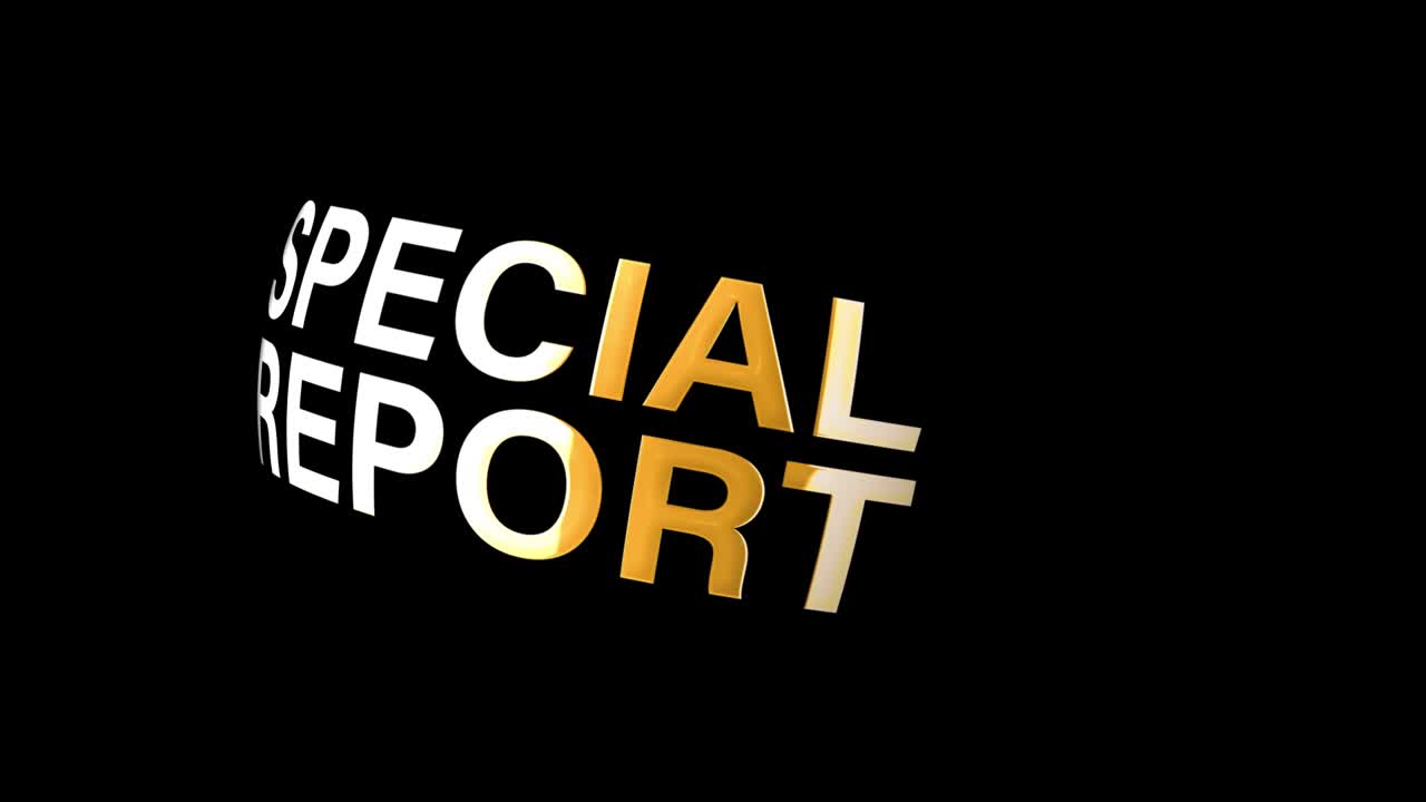 4k 다채로운 단어 특별 보고서 제목 - 고립된 단어 3d 일러스트레이션 특별 보고서 회전 루프 애니메이션 개념 크타임 알파 채널 프로스 4444을 사용하여 고립합니다.