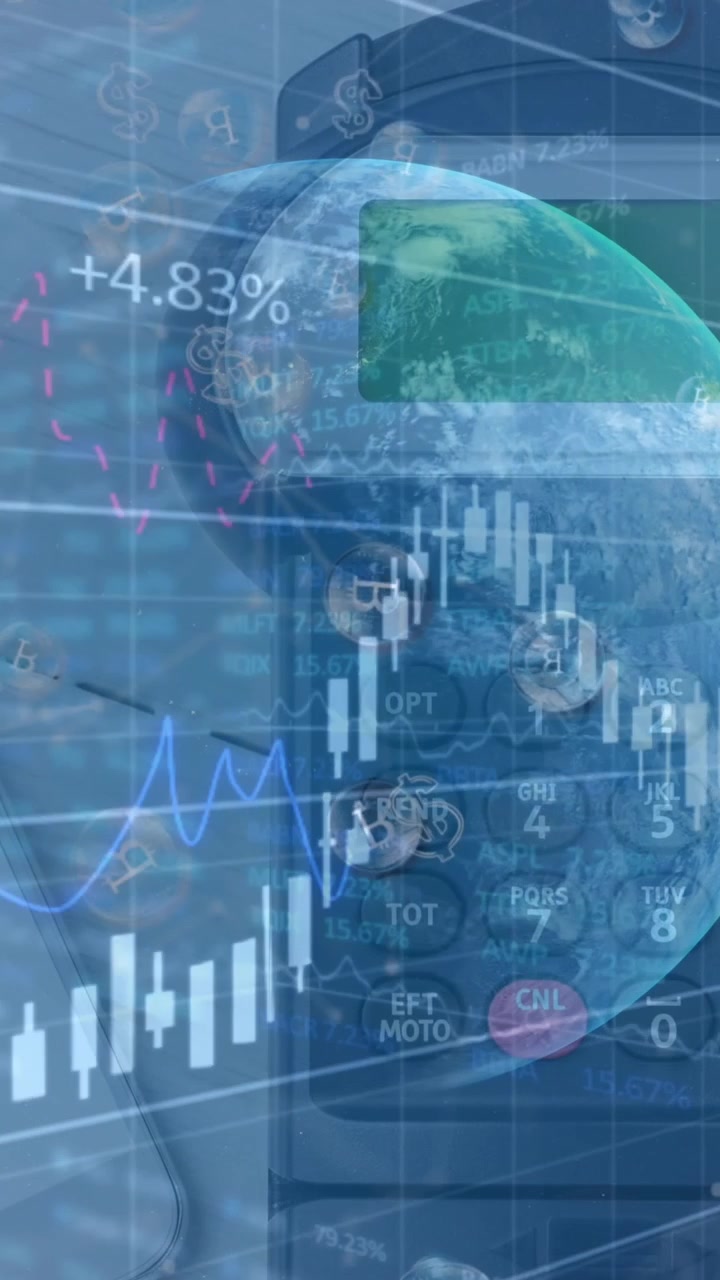 Animazione di elaborazione dati finanziari su un terminale di pagamento