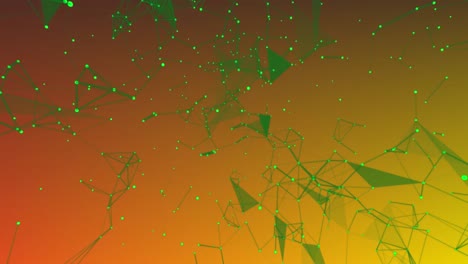 animation of green illuminated dots connecting with lines and moving on gradient background