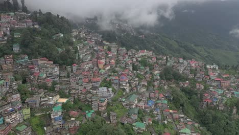 aerial view of the city in the morning, established aerial shot