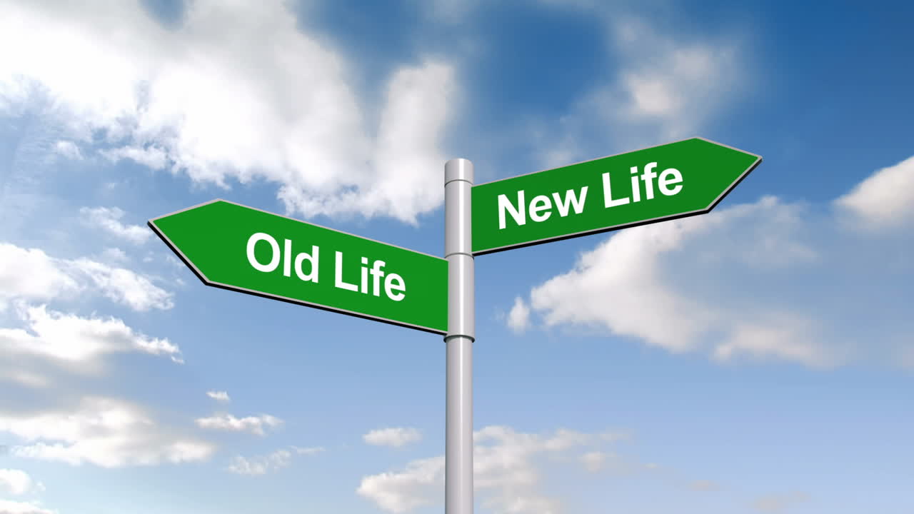 파란 하늘에 대한 오래된 삶과 새로운 삶의 표지판