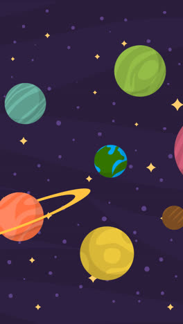 motion graphic of background of colorful planets and stars