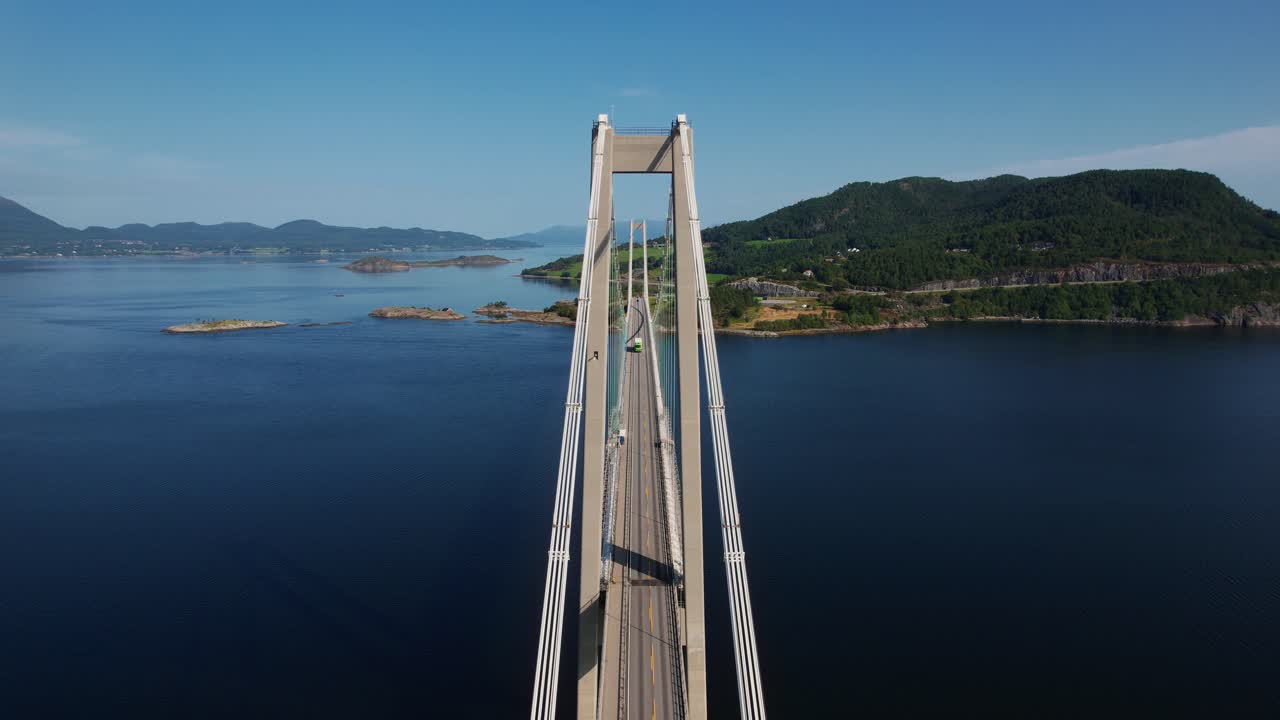 Aerial perspective of the Atlantic Ocean Road bridge, Norway. Fjord coast landscape, panoramic view