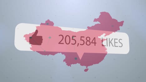 animation of like icon with increasing numbers over usa map against blue background