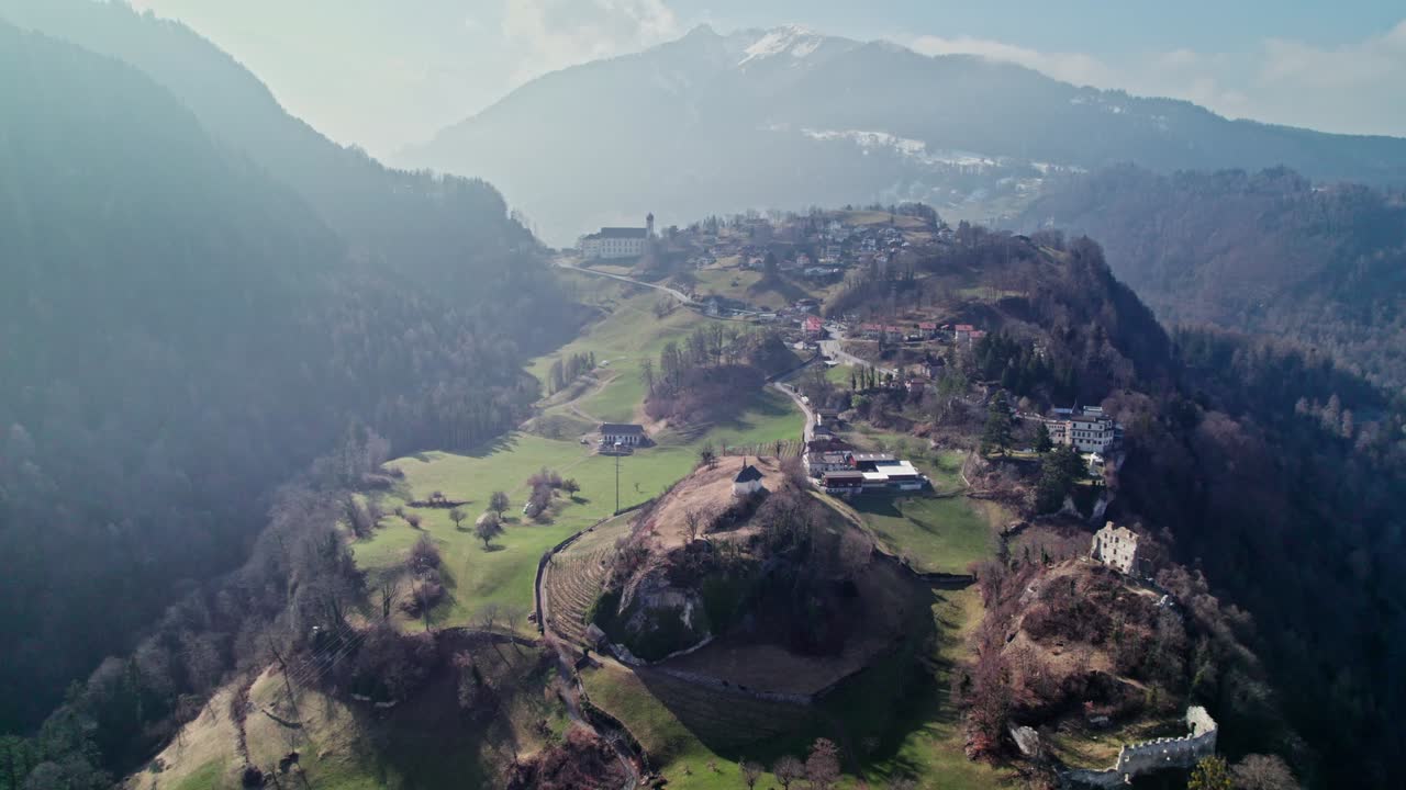 Drone flight above Pfafers Switzerland