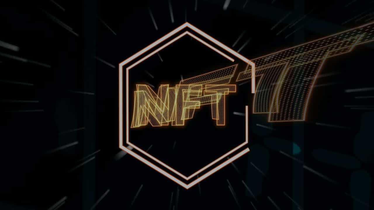Glowing hexagon with dynamic digital effects in NFT animation design