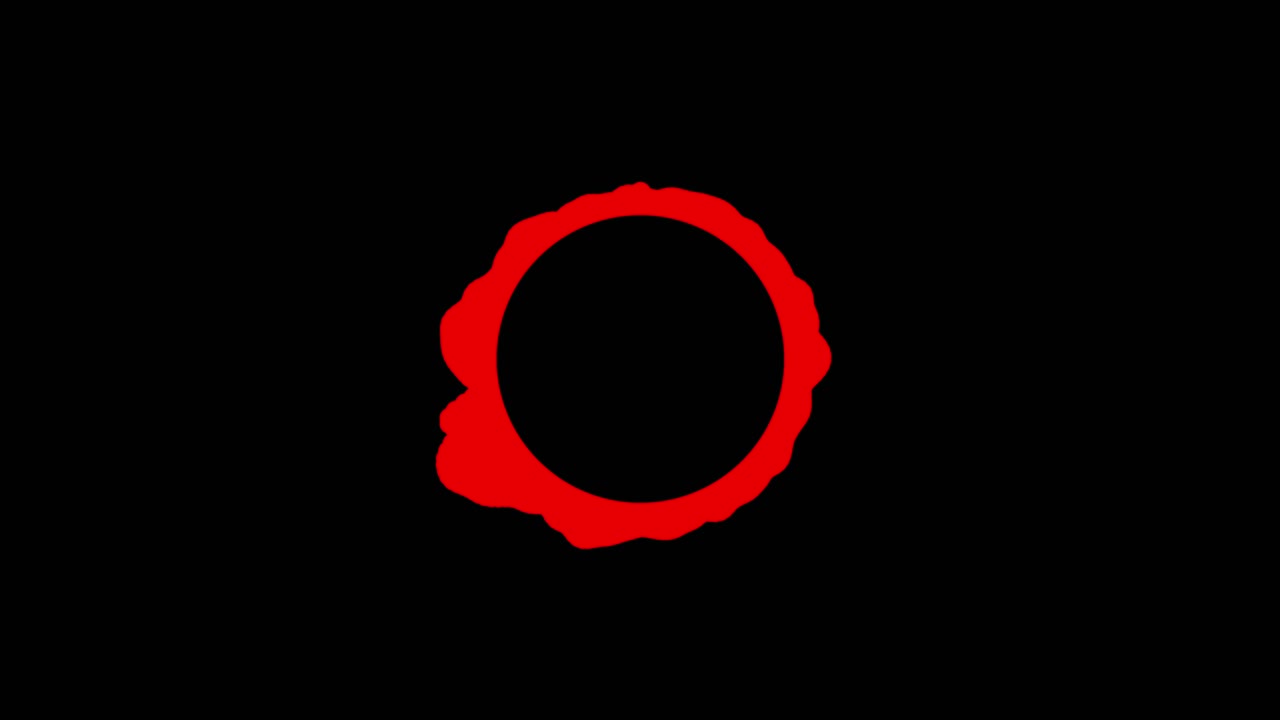 A red particle ring reacts and distorts like an audio waveform or equalizer on a black background, music visualizer or tech element