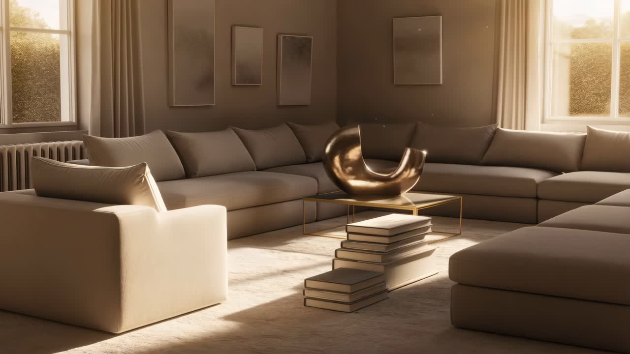 Modern Living Room with Neutral Tones and Golden Decor