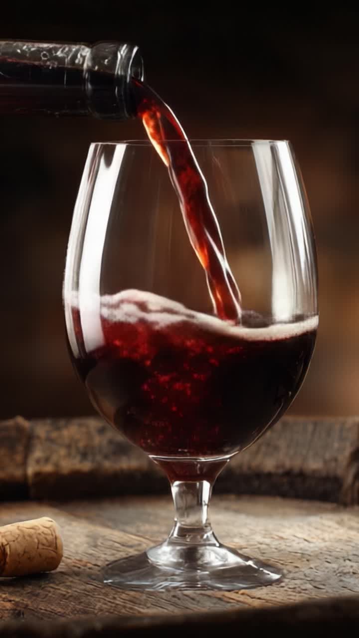 Versare un liquido scuro in un bicchiere: catturare il colore intenso e la consistenza frizzante di una bevanda raffinata in un bicchiere finemente realizzato