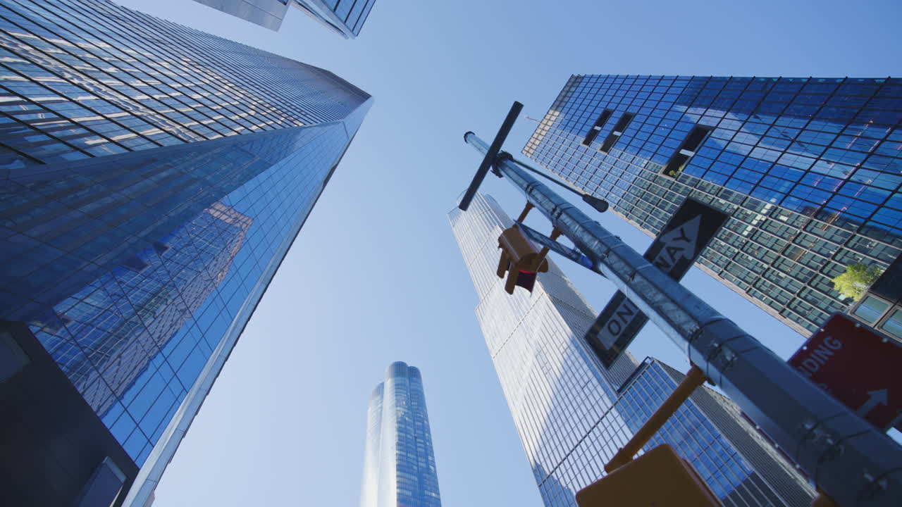 Looking Up at Skyscrapers in a City