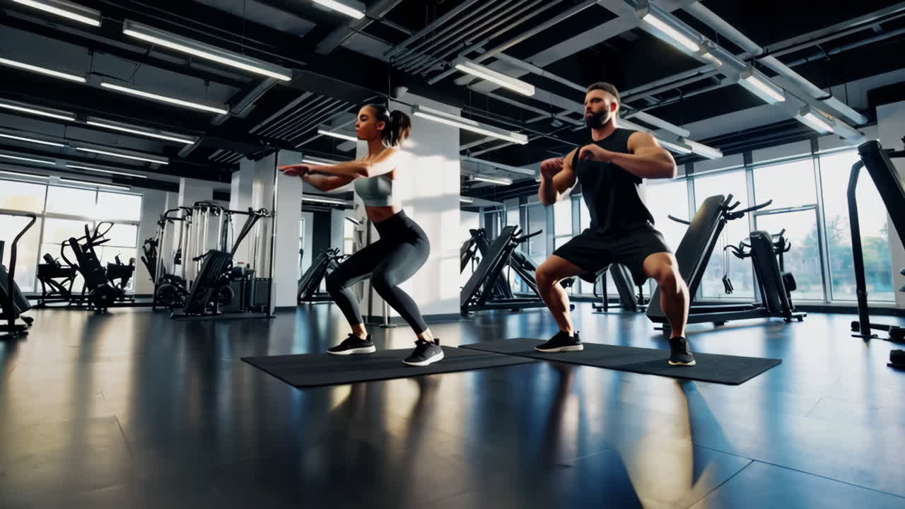 Couple Doing Squats in Gym