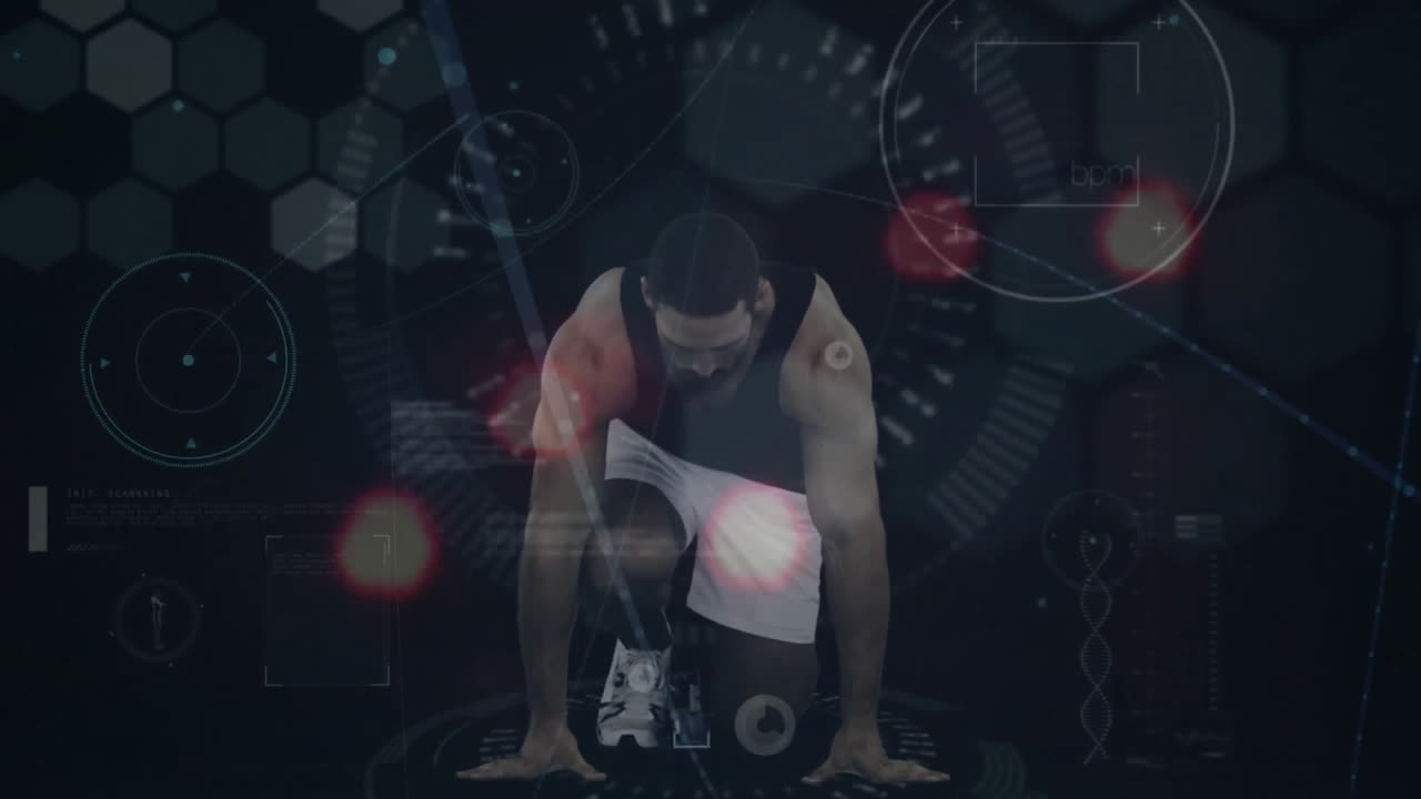 백인 남성 달리기 선수에 대한 연결 네트워크의 애니메이션