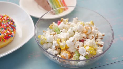 colorful popcorn and treats