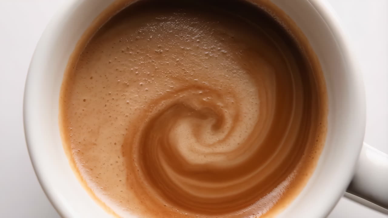Close-up of a coffee cup with a swirl pattern