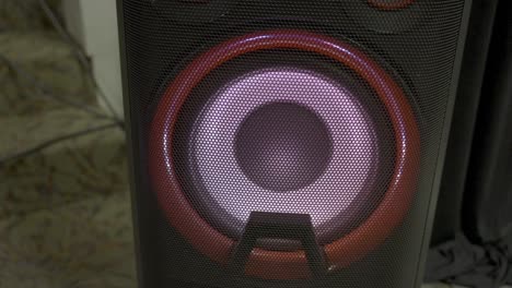 Static-shot-of-Sound-speaker-with-backlight-blinking,-Close-up