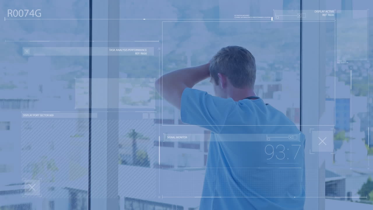 Animation of data processing over caucasian doctor