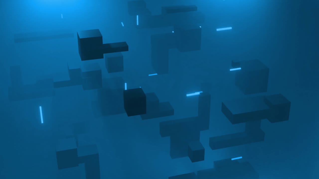 animación de cubos 3d y fondo azul