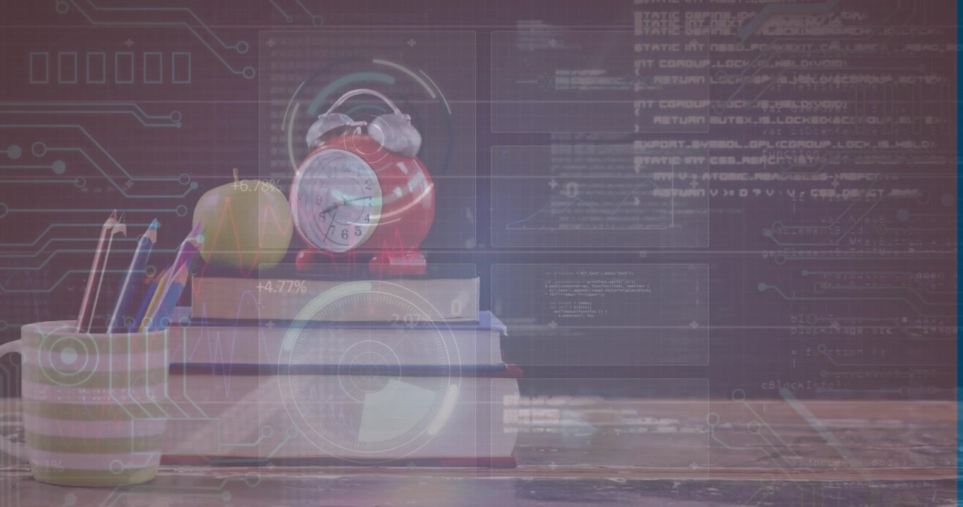 Animation of data processing over school items