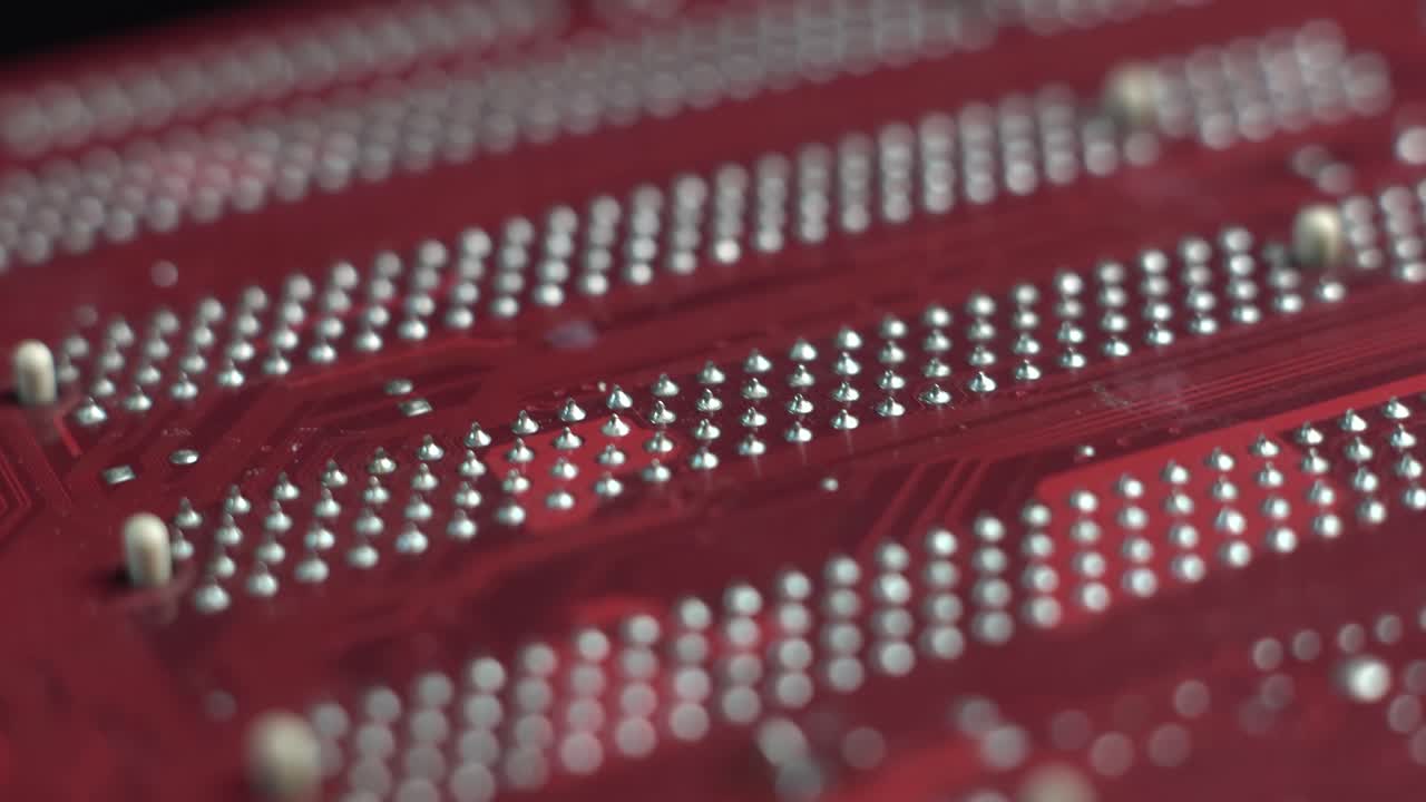 Computer Motherboard, Macro Close Up of Back Board Solders
