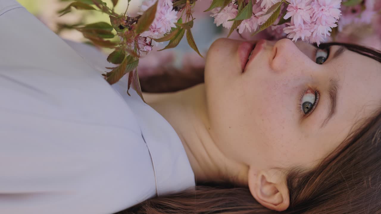 Woman in Cherry Blossom Garden