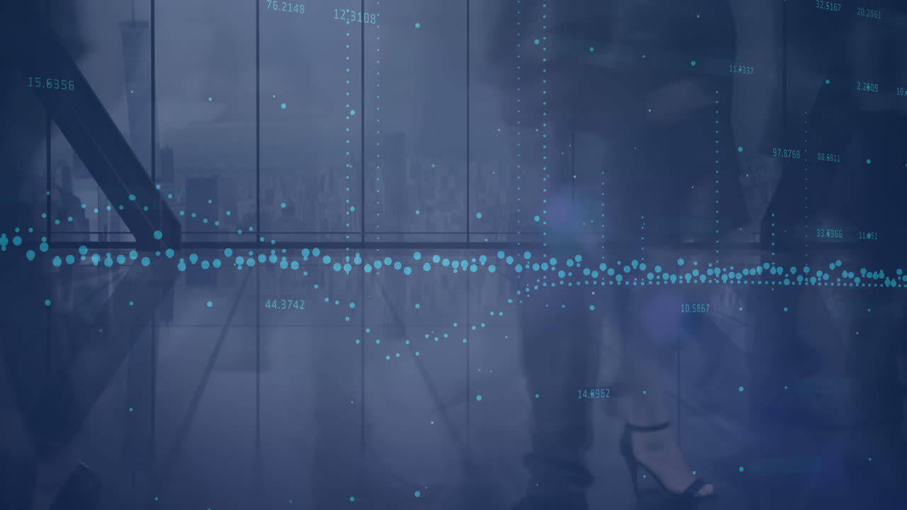 Animation of statistics and data processing over businesspeople