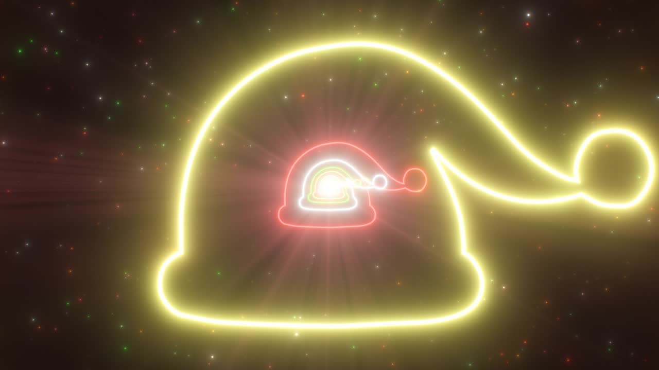 산타 모자 모양 윤 크리스마스 겨울 휴가 네온 조명 터널 - 4k 원활한 vj 루프 모션 배경 애니메이션