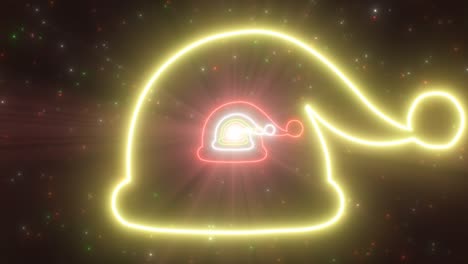 contorno de la forma del sombrero de santa navidad vacaciones de invierno luces de neón túnel - 4k sin costuras vj bucle de movimiento animación de fondo