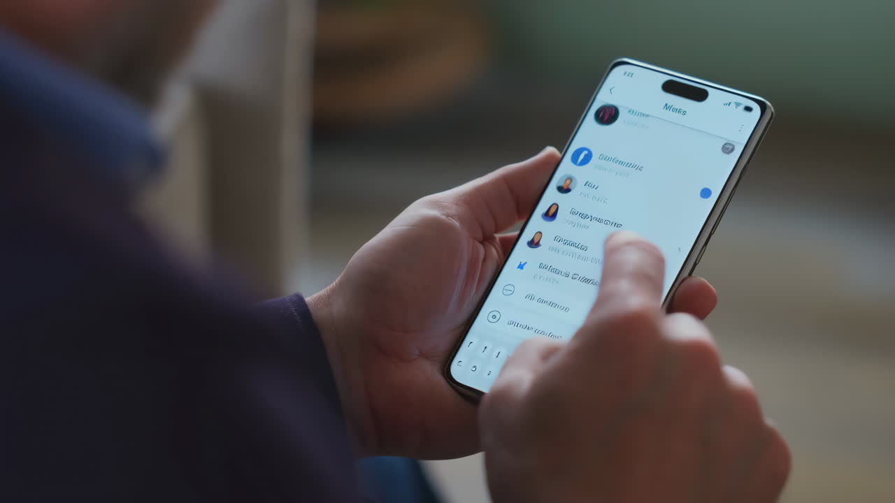 Close-up of a person typing on a smartphone screen