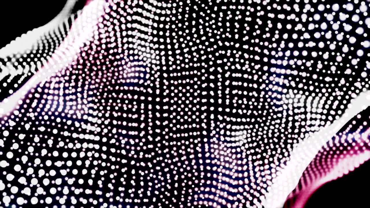 textura ondulada abstracta con partículas desfocalizadas brillantes de color blanco y rosa sobre fondo negro, bucle sin costuras. animación. hermosa textura ondulada borrosa de pequeños círculos