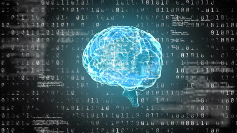 Animation of human brain and binary coding, scientific data processing