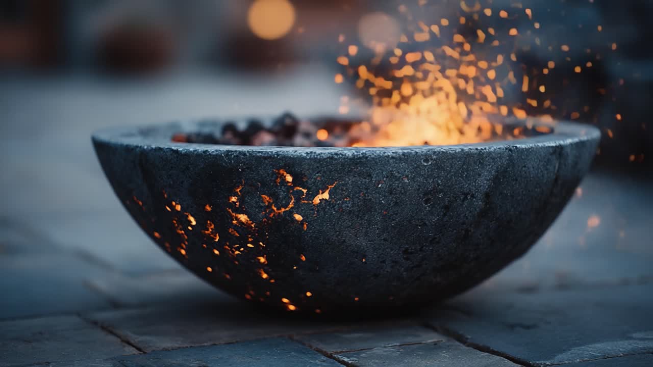 Un braciere ardente al tramonto: cattura la bellezza e il calore di un'esperienza di fuoco all'aperto con scintille danzanti e un'atmosfera accogliente.