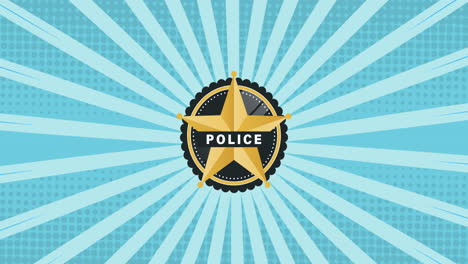 animation of police text over stripes on blue background