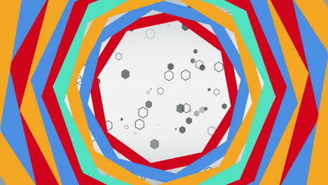 animación de formas y puntos de colores sobre fondo blanco
