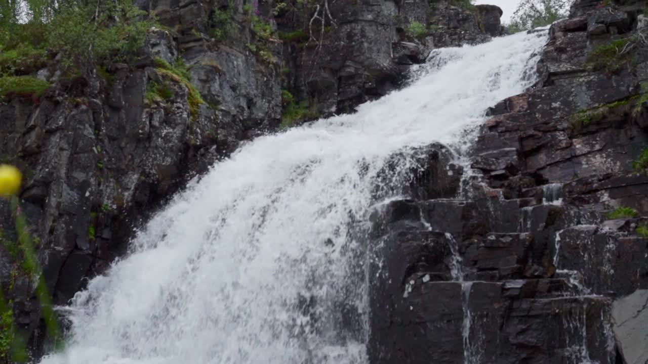 Strong Flowing Streams Over Rocky Hills In Norway During Spring