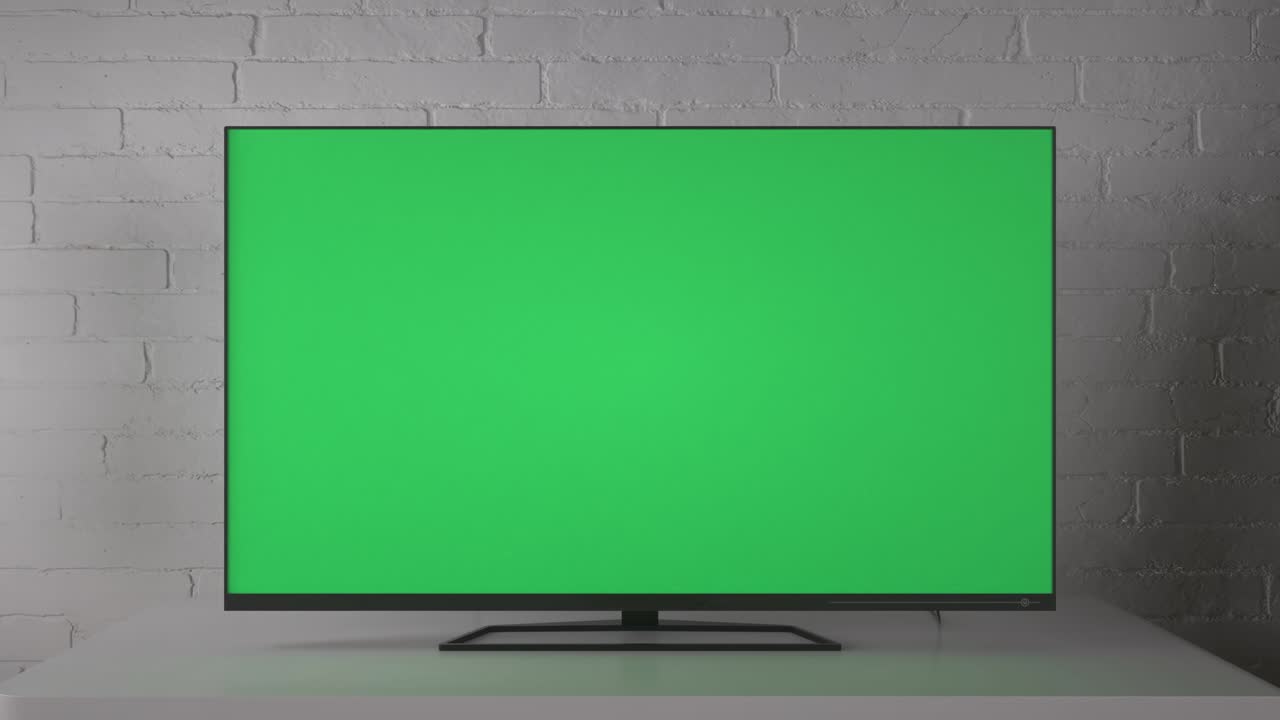 Christmas Living Room With Television. TV mockup screen. TV screen with a blank green background