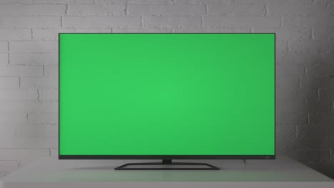 christmas living room with television. tv mockup screen. tv screen with a blank green background