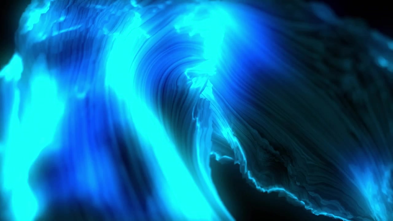 Una forma astratta si illumina di blu e scorre in un loop continuo su uno sfondo nero.