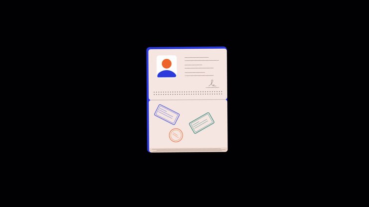 Animated Passport Opening with Travel Stamps Appearing