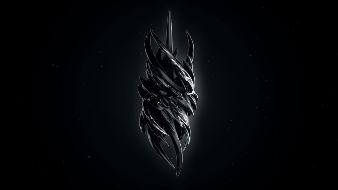 materia oscura. abstracto esfera negra puntiaguda objeto en bucle con alfa mate