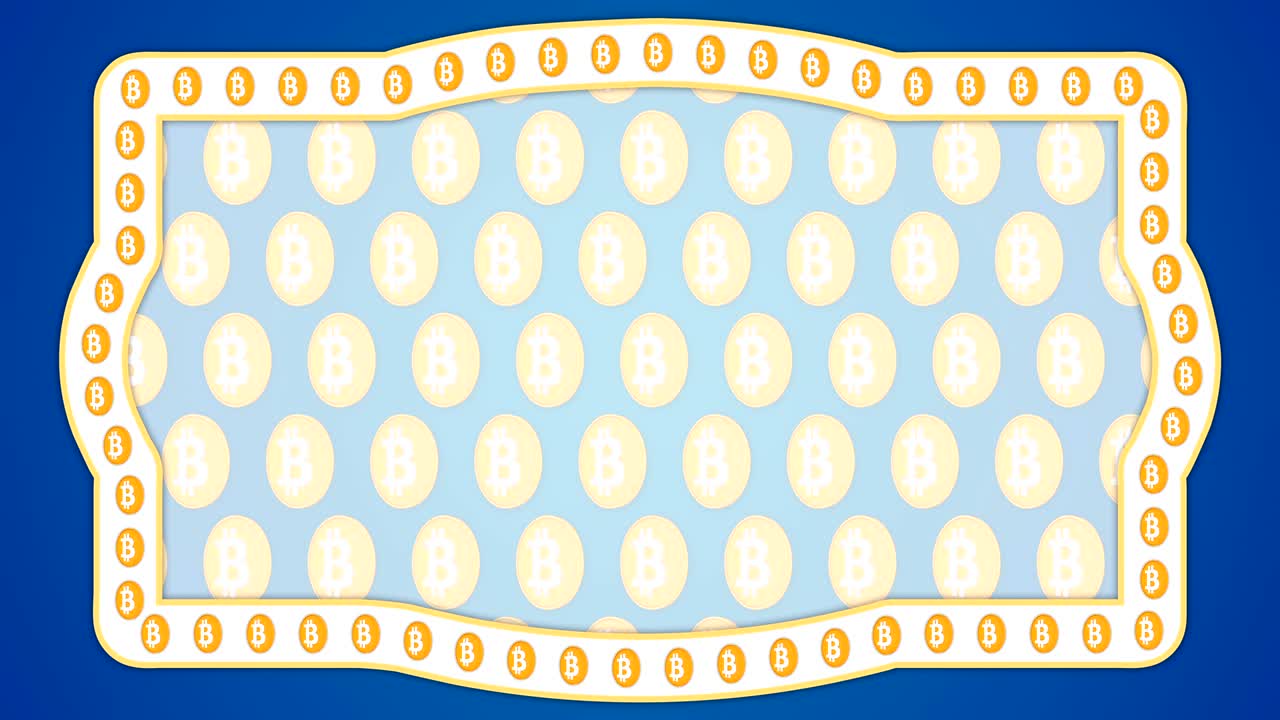 Bitcoin cryptocurrency blue background vintage border frame banner