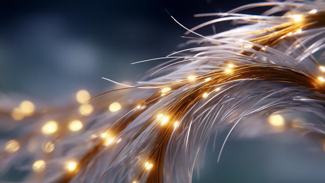 Betagende nærbillede af glødende, finurlig fiber med funklende lys, der skaber en fortryllende atmosfære, fremkalder en magisk følelse og drømmende æstetik med fængslende visuelle elementer og teksturer.
