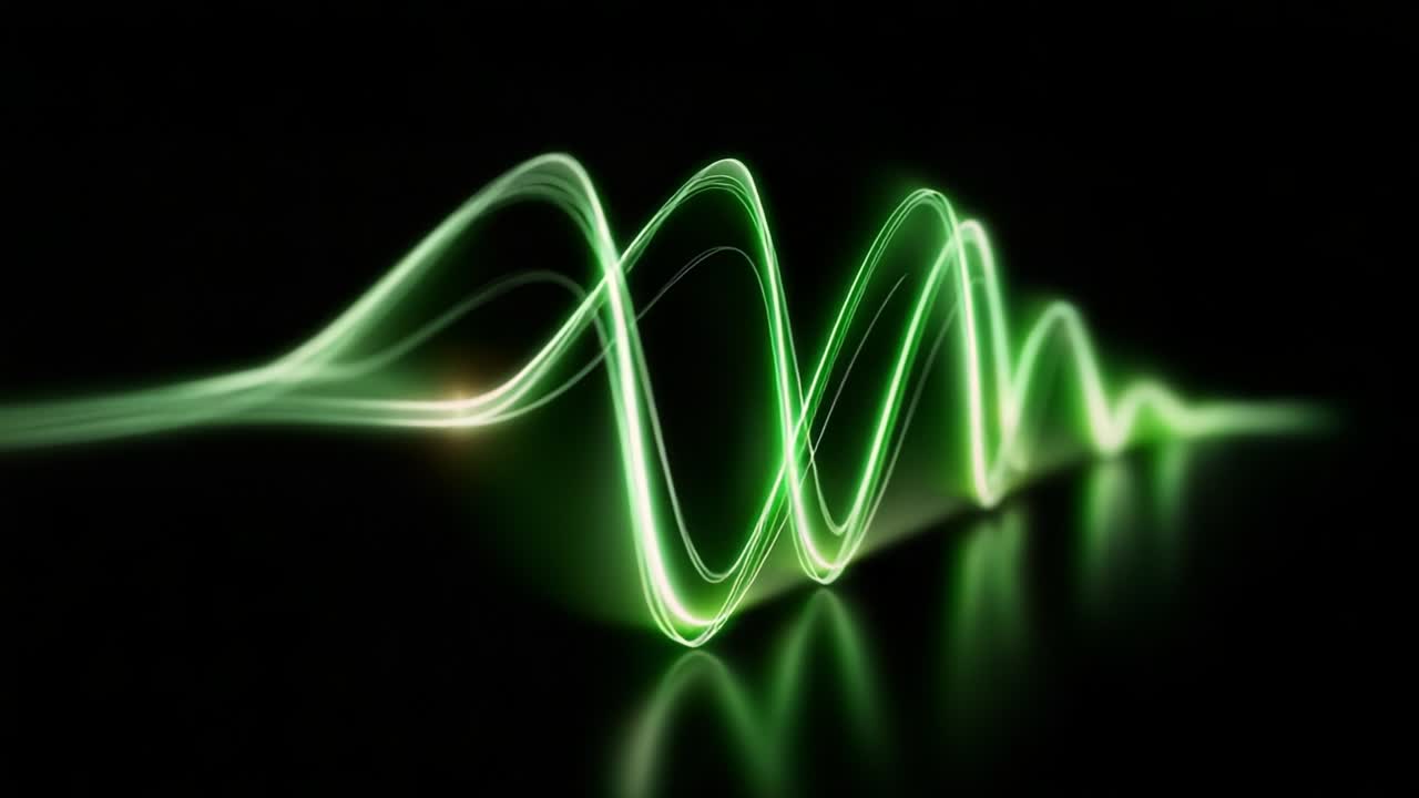 Dynamic Visualization of Sound Waves with Pulsating Green Light, Showcasing Artistic Representation of Audio Frequencies and Their Vibrational Patterns in an Abstract Form