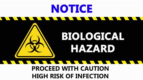 flashing notice biological hazard sign for covid-19 pandemic news background