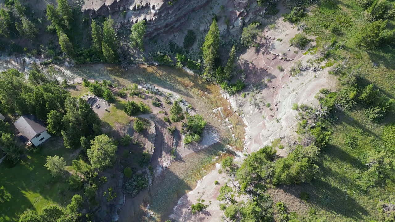 상록색 숲 에서 일몰 때 아름다운  ⁇ 은 물 강